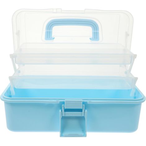 Contenitore portaoggetti per strumenti artistici di grande capacità, facile da trasportare, in plastica blu, con struttura a tre strati per l'uso quotidiano. (1/5)