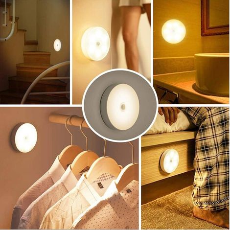 Veilleuse LED applique murale/lampe d'armoire/charge USB induction veilleuse sans fil, lumière enfant, lumière chaude naturelle et confortable 6000K, lumière chaude LED x2 (1/4)