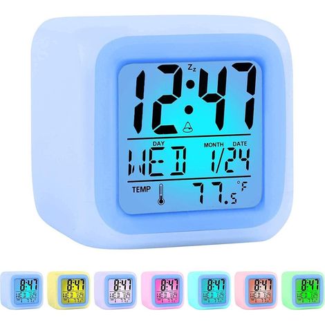 Sveglia per bambini - Sveglia digitale - Display a LED - Sveglia digitale per bambini con 7 colori - Sveglia notturna con temperatura, data e funzione snooze - Sveglia per bambini - Batterie incluse (1/5)