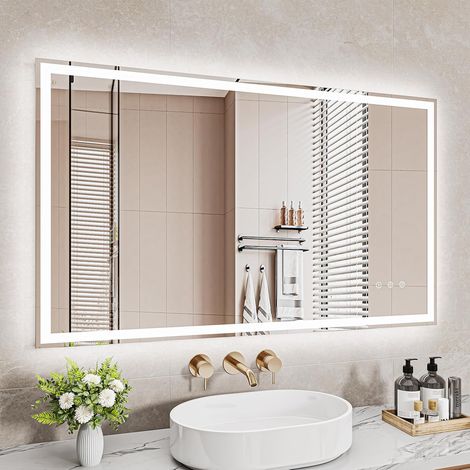 Dripex Miroir Salle de Bain 60x100cm avec éclairage, Miroir Lumieux Mural Dimmable avec 3 Couleurs Lumineuses, Fonction Mémoire, Interrupteur Tactile
