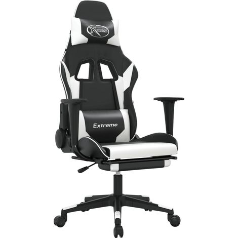 Chaise de jeu Chaise de Gaming de massage et repose-pied Noir blanc Similicuir (1/5)