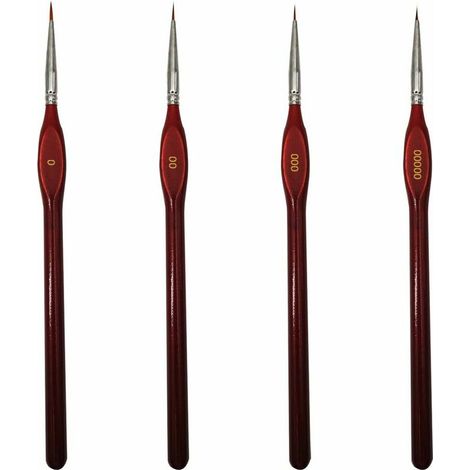 Lot de 4 Pinceaux Fins pour Peinture Miniature, Aquarelle, Huile, Acrylique, Nail Art et Loisirs Créatifs, Pointe Précise, Manche Rouge (1/4)