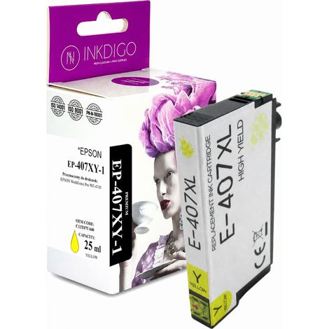 Tinta Inkdigo 407XL Y compatible con Epson WorkForce Pro WF-4745DTWF con certificación TÜV. (1/4)