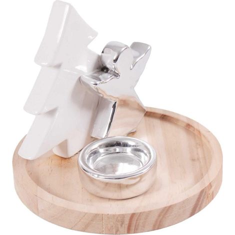 Portacandela in ceramica e legno di pino, Ø15H13 cm (kit da 3) (1/2)