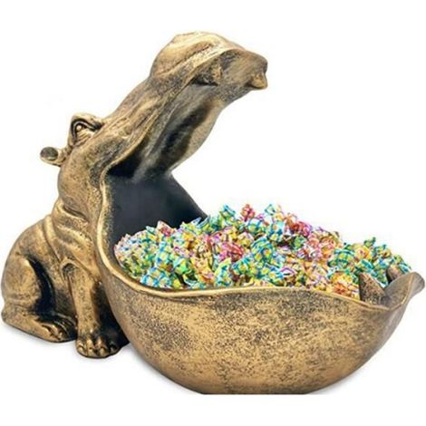 D'Hippopotame Plat à Bonbons et Bol à CléS Statue D'Hippopotame en RéSine Unique pour Bureau et DéCoration de Table D'EntréE, Doré (1/4)