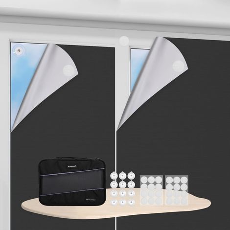 Store enrouleur occultant découpable 100 % Blackout Tissu occultant 1,45 m x 1,5 m Noir avec bande autocollante Tissus pour fenêtre de toit (1/5)