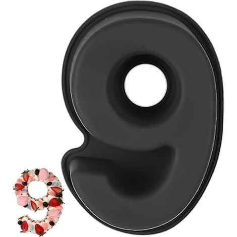 Moule à Gâteau Number 9, Moules Chiffre Cake, Grands 3D en Silicone, Forme Spécifique de Convient pour Anniversaires, Fêtes (Noir) Noir 9