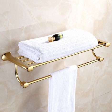Porte-serviettes double en laiton doré forme ovale étagère de bain moderne 63 g – Livraison gratuite (1/5)
