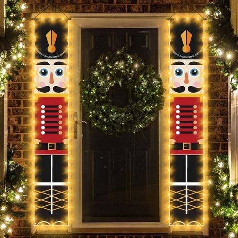 2er-Set LED-Weihnachtsbanner mit Nussknackermotiv (30 x 180 cm), Nussknacker-Bannerdekoration mit Beleuchtung für Haustür, Garten, Zuhause, drinnen und draußen, Weihnachtsfeier (1/4)