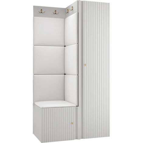 Meuble d'entrée Hartford 390, Faux cuir Soft 017, 186x82x46cm, MDF, Stratifié, Faux cuir, Murale, À poser