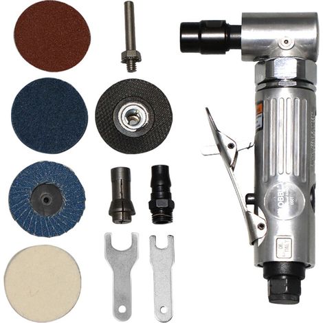 Druckluftschleifer Set, Druckluft Winkelschleifer mit Schutzhülle Stabschleifer Gesenkschleifer 90° Winkel Schleifer 6.2 Bar mit Korundsandscheibe 50mm, 400 mesh Sandscheibe, 80 mesh Luftklappe (1/5)