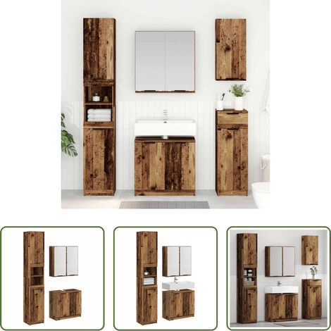 vidaXL Altholz Schrank - Badezimmerschrank-Set mit Regal 3 pcs Altholz Holzwerkstoff (1/5)