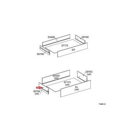 R LATERALE CASSETTO 00754 X KIT CASSETTIERA 5C NOVA 77X40X107 BIANCA