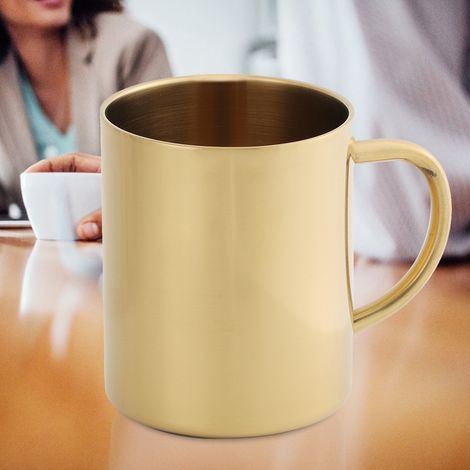 Mug à café/bière double paroi en acier inoxydable 304 anti-brûlure de 400 ml (doré) (1/5)