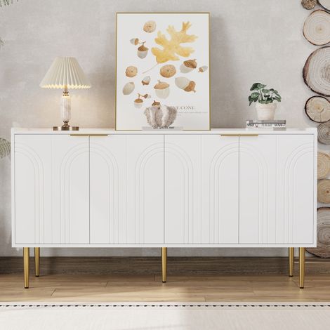 Moderne Kommode 140 x 38 x 75 cm mit 4 Türen, verstellbaren Einlegeböden, weiß OKMYHOME (1/5)