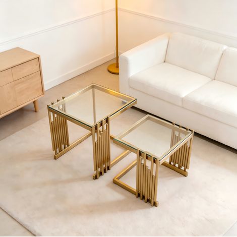 Tisch Set 2-teilig quadratisch Glas Edelstahl Gold OKMYHOME (1/5)