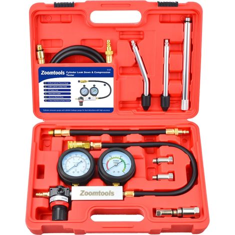 Kit per il test di tenuta del motore, motore a benzina, con asta di prolunga, test di pressione e tenuta, doppio manometro.