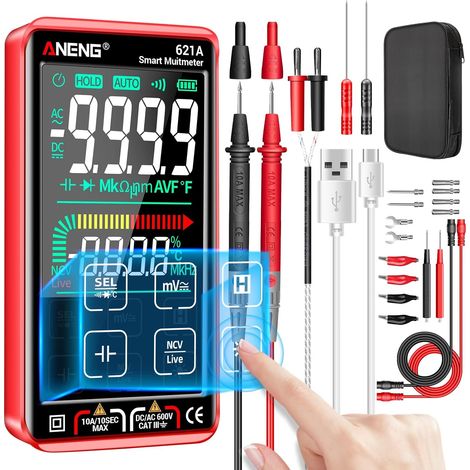 Multímetro digital Smart Touch TRMS de rango automático de 9999 cuentas, voltímetro, amplificador de ohmios recargable anti-quemaduras con NCV, corriente CC/CA, voltaje, resistencia de diodo, continui (1/5)