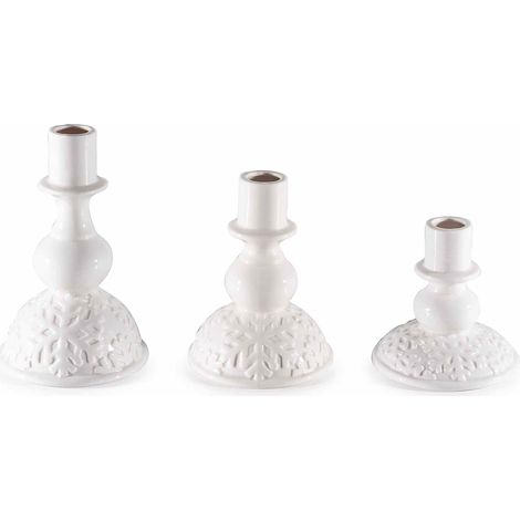 Portacandela di Natale in porcellana con decori a fiocco di neve, per candela a stelo, Grande: Ø 10,5 cm x 16,5 H