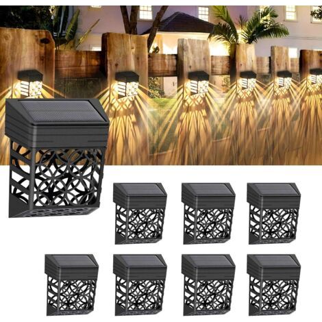 Lot de 8 lampes solaires pour terrasse, escaliers, cour, chemin et allée - Étanches - Automatique - Éclairage mural décoratif pour terrasse, escaliers, cour, allée (1/5)