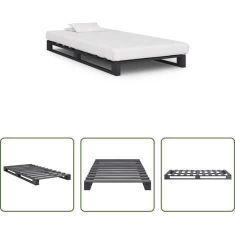 vidaXL Bois de pin - Cadre de lit de palette sans matelas gris 100x200cm bois massif (1/5)