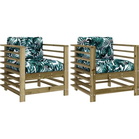 Gartenstühle mit Kissen, Set von 2, imprägniertes Kiefernholz