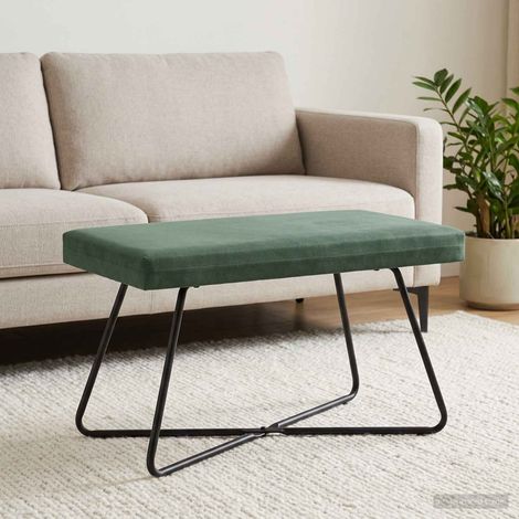 Banc d’intérieur en velours vert mer avec pieds en métal 80 x 40 x 45 cm - PANGIVO (1/5)