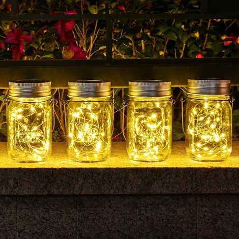 Lanterne solaire 4 pièces verre solaire Lanterne solaire d'extérieur, suspendue, lumière chaude, verre LED, lampes de table pour jardin, terrasse, balcon, blanc chaud sunflower (1/2)