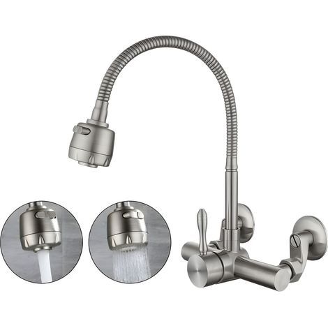 Robinet - Acier inoxydable 304 - Pivotant à 360° - Fixation murale (1/5)