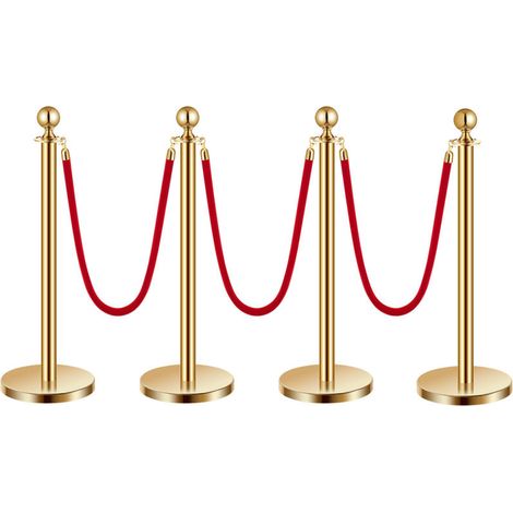 Poteau de guidage 4 pcs – Barrière de balisage en acier inoxydable avec cordes velours rouge – Base remplissable pour contrôle de foules