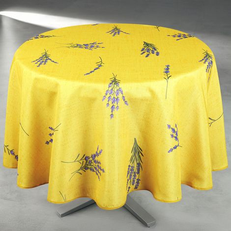 Nappe anti-tâche ronde motif lavande Jaune 160x160 cm