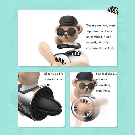 Diffuseur d'air voiture ours canard pilote hélice rotative, désodorisant auto mignon, déco ventilateur bouche aération, parfum véhicule, accessoire amusant. (1/5)