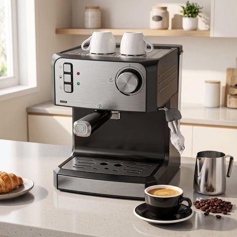Macchina per caffè espresso, 20 bar con montalatte, serbatoio dell'acqua da 1,6 litri, nera (1/5)