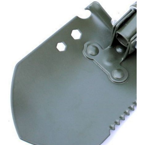 Pelle de camping compacte et portable à double poignée, verte et multifonctionnelle, idéale pour la randonnée, la conduite et la chasse. (1/5)