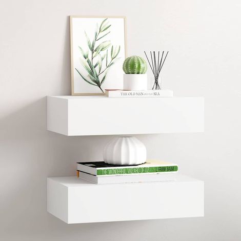 vidaXL Estantes de pared con cajón 2 uds MDF blanco 40x23,5x10 cm (1/5)