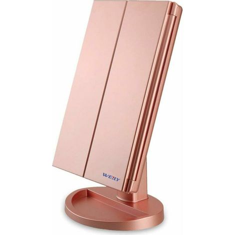 Lighted Makeup Mirror, 1X/2X/3X Magnification with 36 LED Touch Screen and USB Charging, 180 Degree Adjustable Stand for Countertop Cosmetic Makeup Mirror (Gold)
