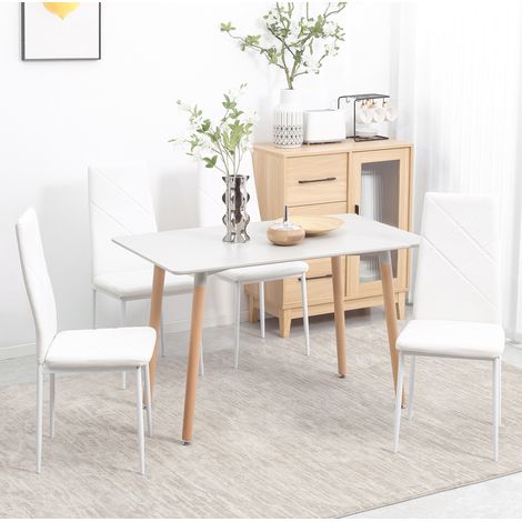 Set de 4 sillas de comedor tapizadas en polipiel blanca con patas de acero OKWISH (1/5)