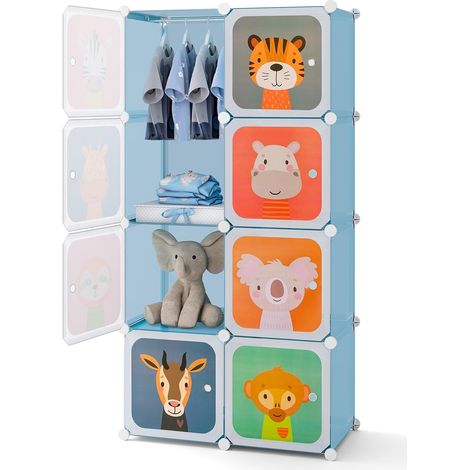 COSTWAY Guardaroba Portatile per Bambini, Armadio Guardaroba Modulare per Bambini con 8 Cubi, per Soggiorno, Camera da Letto, 75 x 35 x 145 cm (Blu) (1/5)