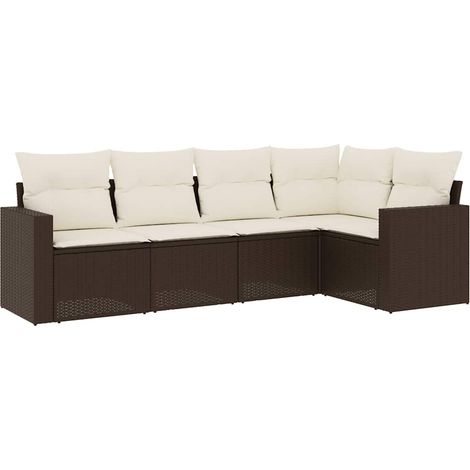 Salon de jardin modulable résine tressée avec rangement et coussins marron 5 pièces, 44.23kg (1/5)