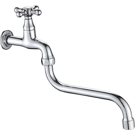 Robinet à ouverture rapide à galvanoplastie allongée à double courbure Laiton épaissi interrupteur à vis croisée salle de bains balcon cuisine ménage (1/4)
