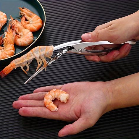 Lot de 1 éplucheur à crevettes en acier inoxydable (motif arête de poisson) – Design ergonomique pour un décorticage sans effort