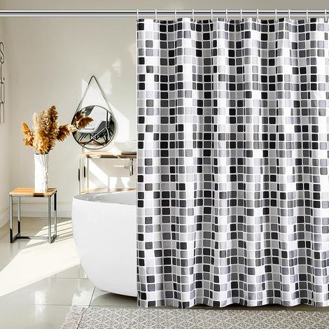 Rideau de douche mosaïque XXL en polyester épais, résistant à la moisissure et imperméable - 200 x 200 cm, idéal pour les salles de bain humides. (1/5)