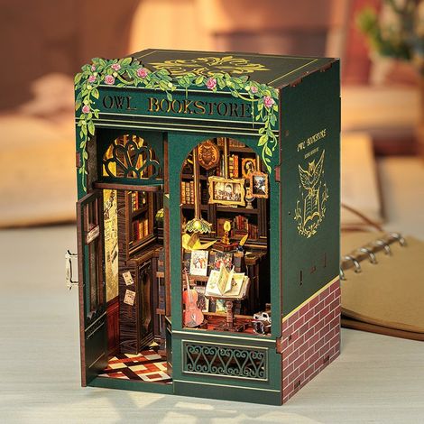 Serre-Livres Miniature 3D en Bois Kit Book Nook Librairie de Chouettes SD02B 11,5 x 10 x 17 cm - PANGIVO (1/5)