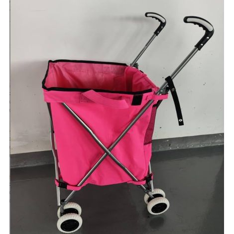 COSTWAY Carro de Compras Plegable con Ruedas, Carrito de la Compra para Supermercado con Forro de Tela Oxford Extraíble e Impermeable, Carro de Transporte Ligero y Utilitario para la Compra (Rosa)