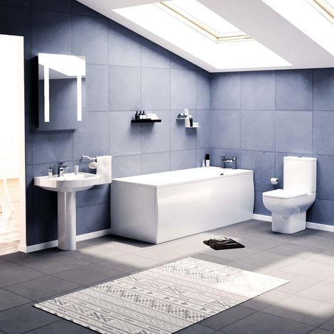 Cobalt 1700mm Bath, Pedestal Basin And WC Toilet 3 Piece Bathroom Suite White (1/5)