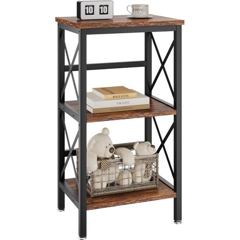 Bibliothèque à 3 Niveaux, Étagère de Rangement, Étagère à Livres, Étagère de Cusine pour Micro-Ondes, pour Salon, Bureau, 40 x 29 x 75CM Marron Rustique HST008H (1/5)