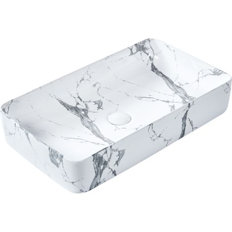Lavabo sobre encimera baño cerámica blanco efecto mármol rectangular 62 x 35 cm Ipala