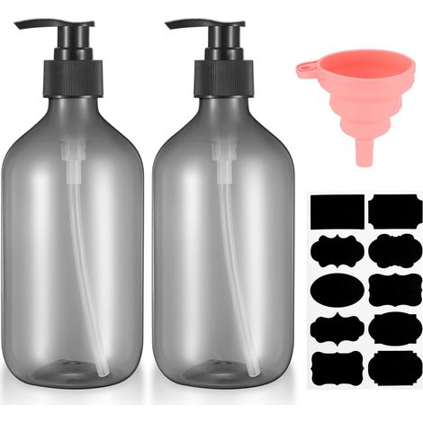 2 Pièces 500 ML Distributeur de Savon, Flacons Vides à Pompe à Pression Rechargeable, Bouteilles Vide Plastique pour Savon Shampoing Lotion Douche - Gris'Parent'Gris'-