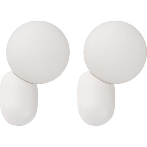 Conjunto de 2 lámparas de pared con forma de globo vidrio opalino y base blanca Helme