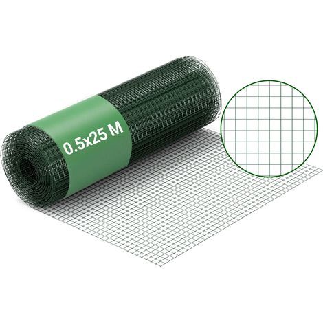 Wiltec Maschendrahtzaun Grün 1x25 m 50 cm Höhe 0,9 mm Stärke 12x12 mm Maschengröße, Volierendraht 4-Eck aus Stahl verzinkt, Drahtgitter, Vogeldraht (1/5)